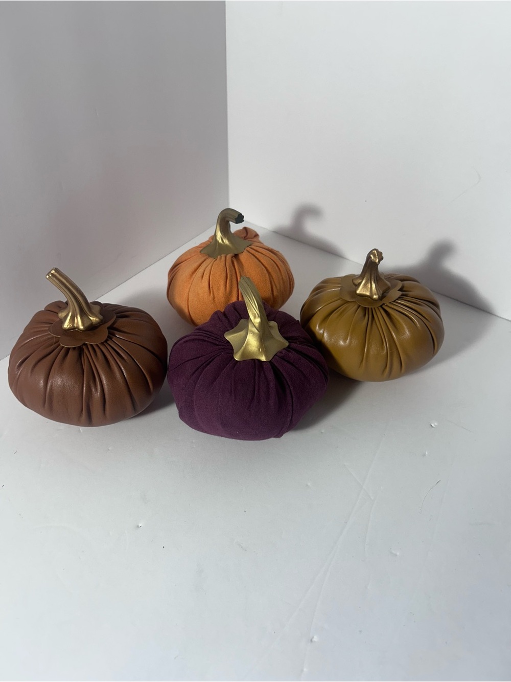 Plush Autumn Velvet Pumpkins - Plum, Mustard, Orange, Brown